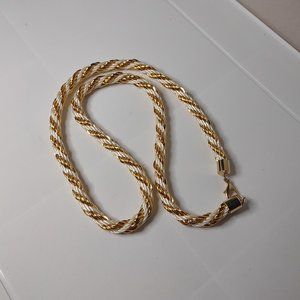 30.25 Inch Twisted White Rope And Gold Tone Metal Necklace
